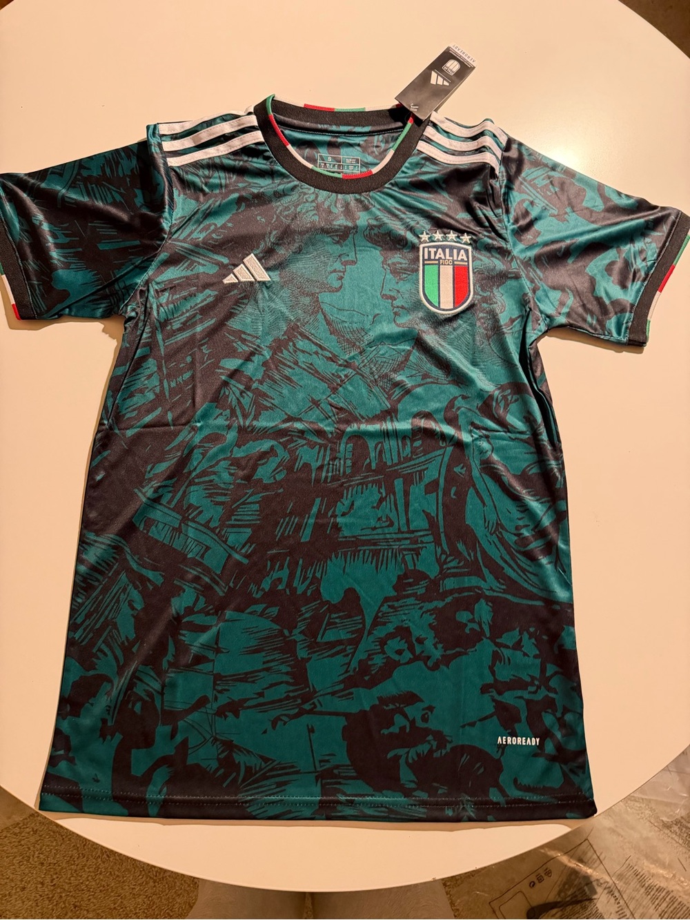 adidas Italy Men's Teal & Black Graphic Soccer Jersey Size Small